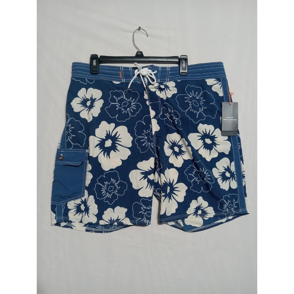 Quicksilver Waterman Trunks Board Shorts Blue Floral 36 NEW Vacation Beach
